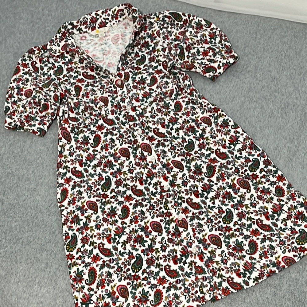 Boden Mini Tea Dress Small Preppy Button Paisley Floral Puff Cotton Casual - Picture 2 of 13